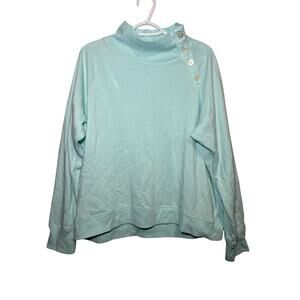J Crew teal F wide collar button accent‎ mock neck sweater womens XL classic
